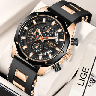 LIGE 8908 Luxury Men's Watch (Gold & Black)