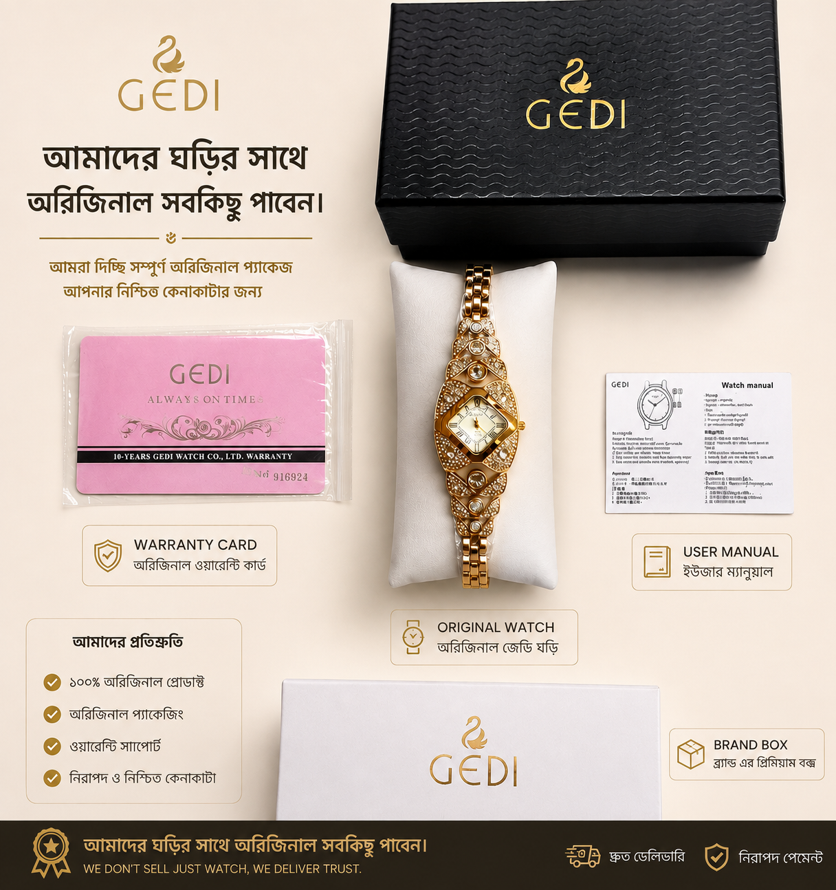 GEDI 52109 luxury diamond quartz watch for women - Image 3