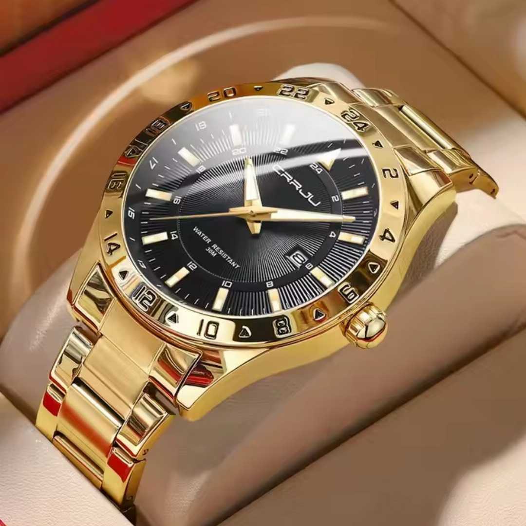 Men Crrju 5007 Luxury Men's Quartz Watch Stainless Steel 3ATM Waterproof