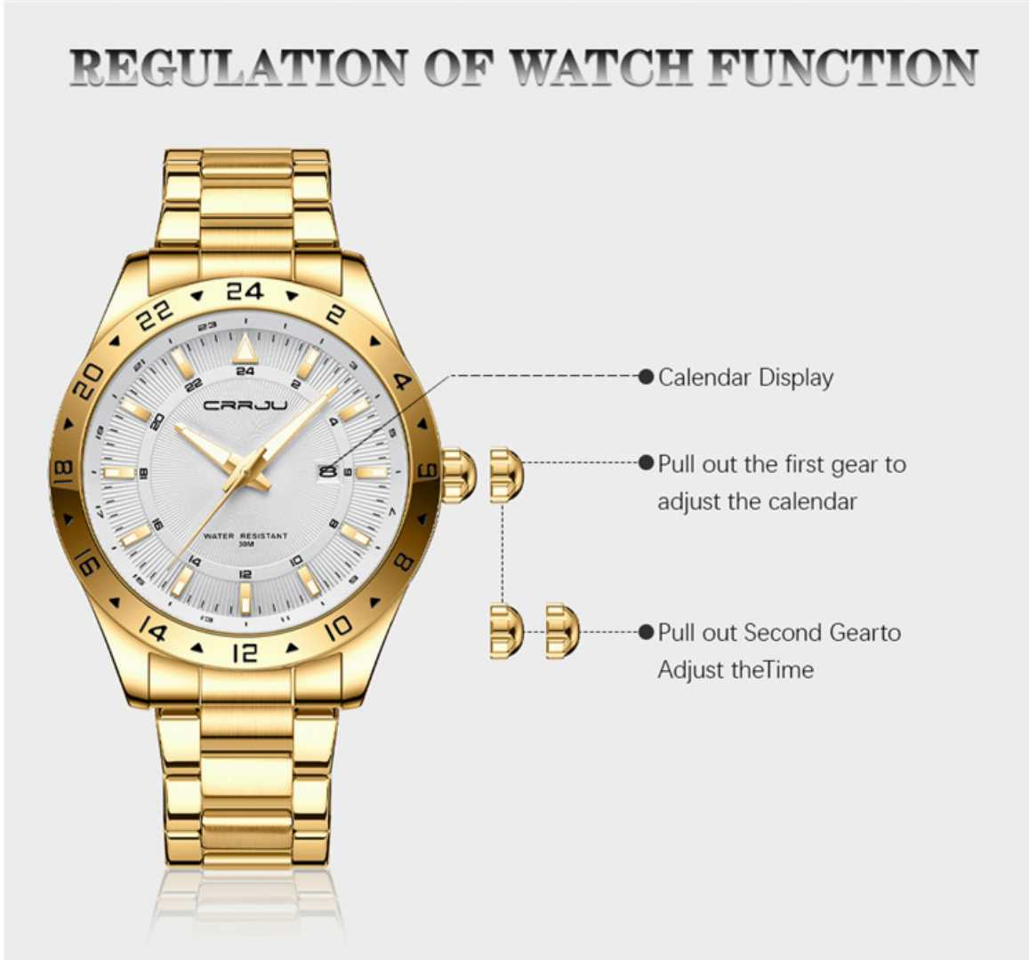 Men Crrju 5007 Luxury Men's Quartz Watch Stainless Steel 3ATM Waterproof - Image 2