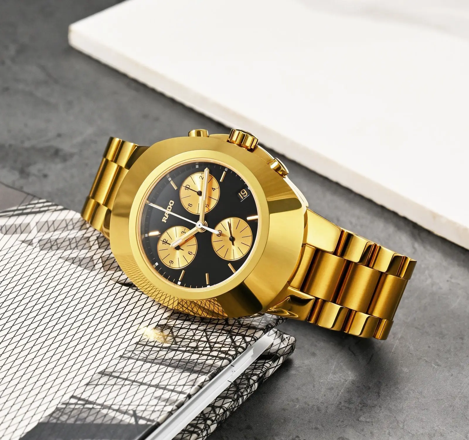 ✨ RADO Gold Dial Black Chronograph Watch - Image 3