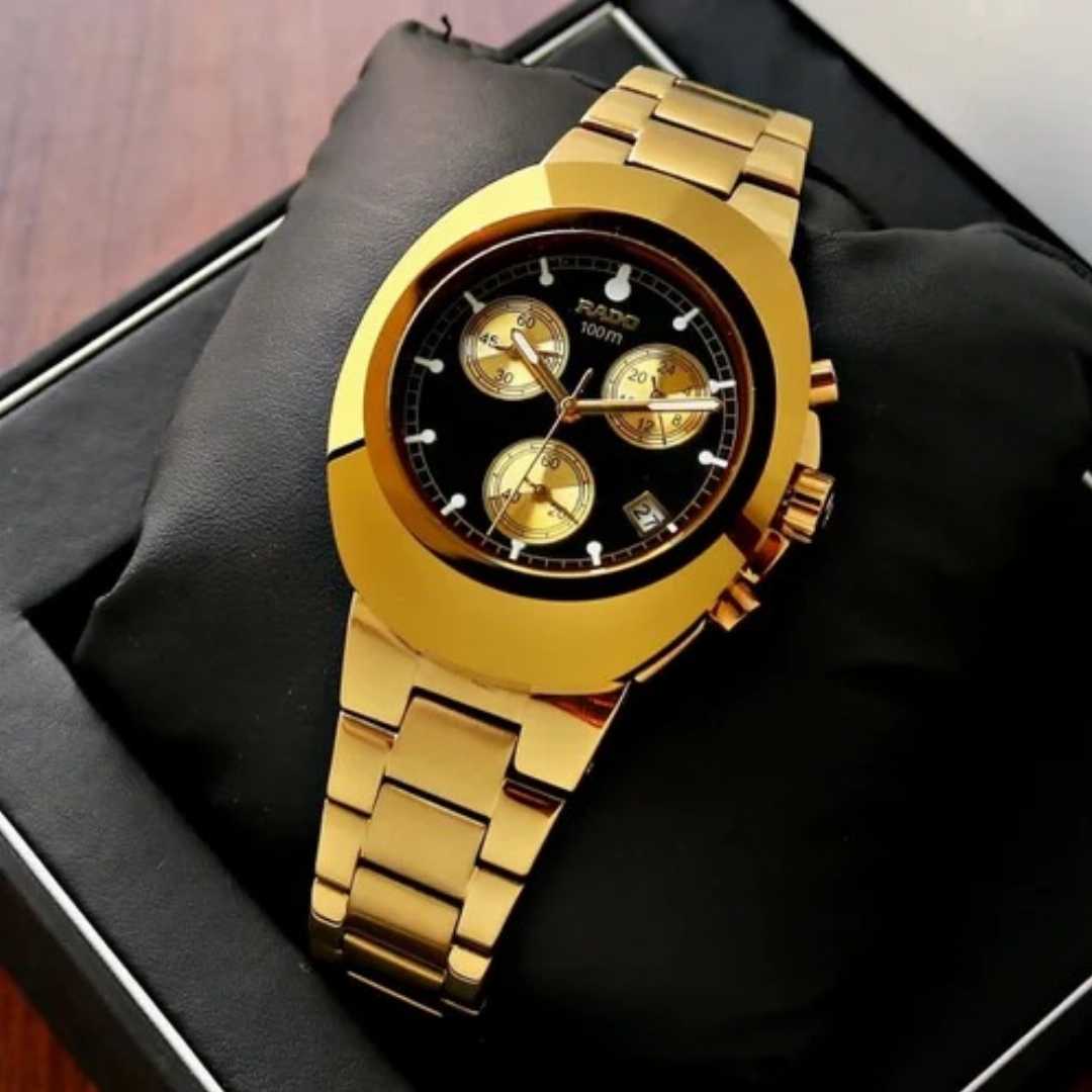 ✨ RADO Gold Dial Black Chronograph Watch - Image 5
